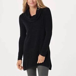 Barefoot Dreams CozyChic Ultra Lite Coastal Black Cowl Neck Tunic Sweater Medium